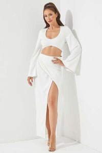 Knit long  top with rhinestone deatil and maxi skirt with rhinestone detail - PRIVILEGE 