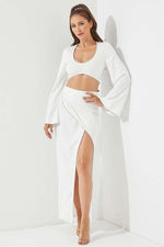 Knit long  top with rhinestone deatil and maxi skirt with rhinestone detail - PRIVILEGE 