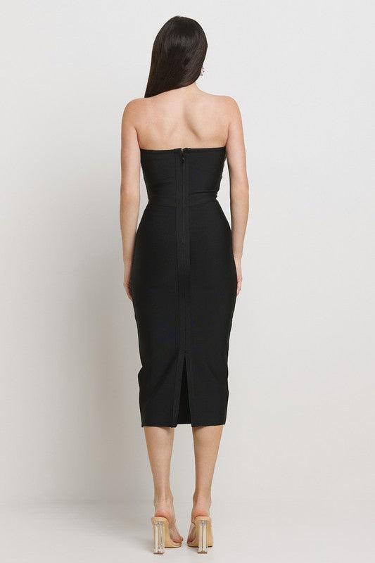 BANDAGE TUBETOP DRESS WITH RHINESTONE DETAILS PRIVILEGE
