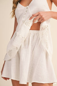LINEN LAYERED TWO PIECE SET WITH FISHNET