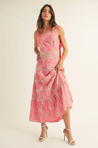Floral Print Trim Detail Back Smoked Midi Dress