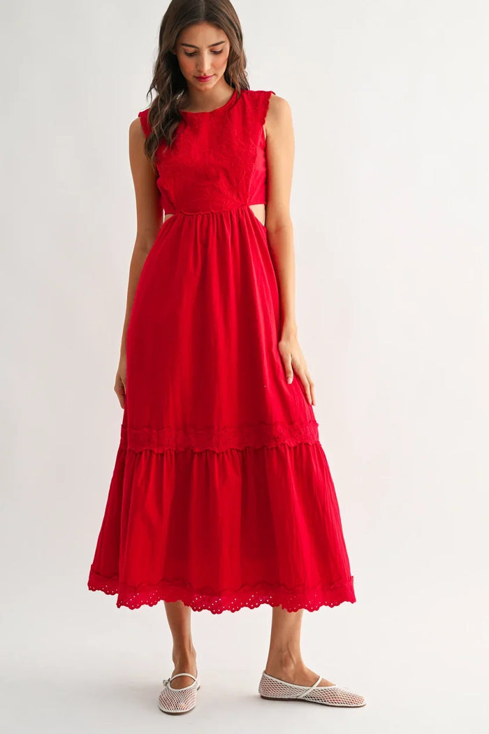 Embroidered Sleeveless Maxi Dress with Cut-Out