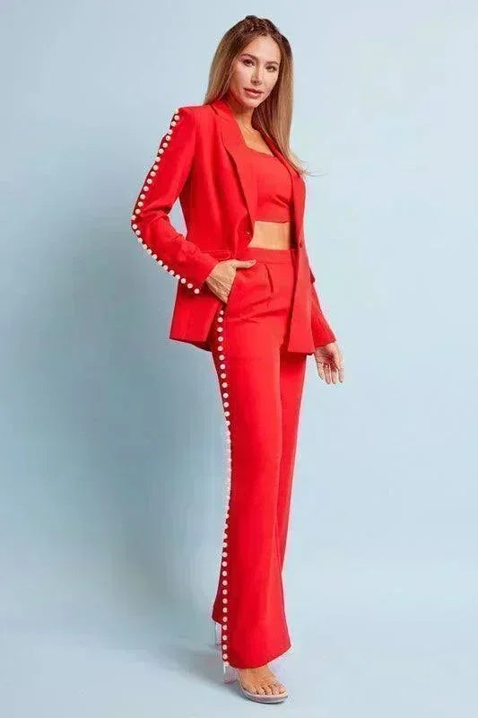 PEARL DETAIL BLAZER AND PANT SET  3PC PRIVILEGE