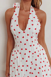 Halterneck Heart Print Maxi Dress