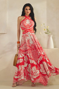 HALTER MAXI DRESS WITH UNEVEN HEM