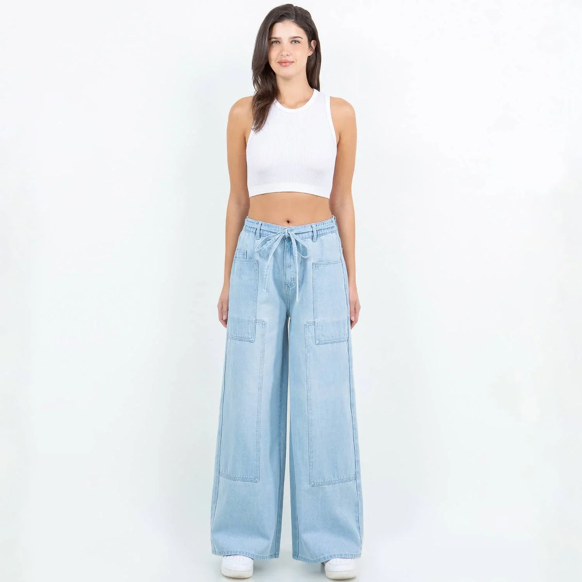 Light Blue Patchwork Wide Leg Jeans – Junior Fit