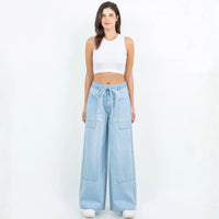 Light Blue Patchwork Wide Leg Jeans – Junior Fit