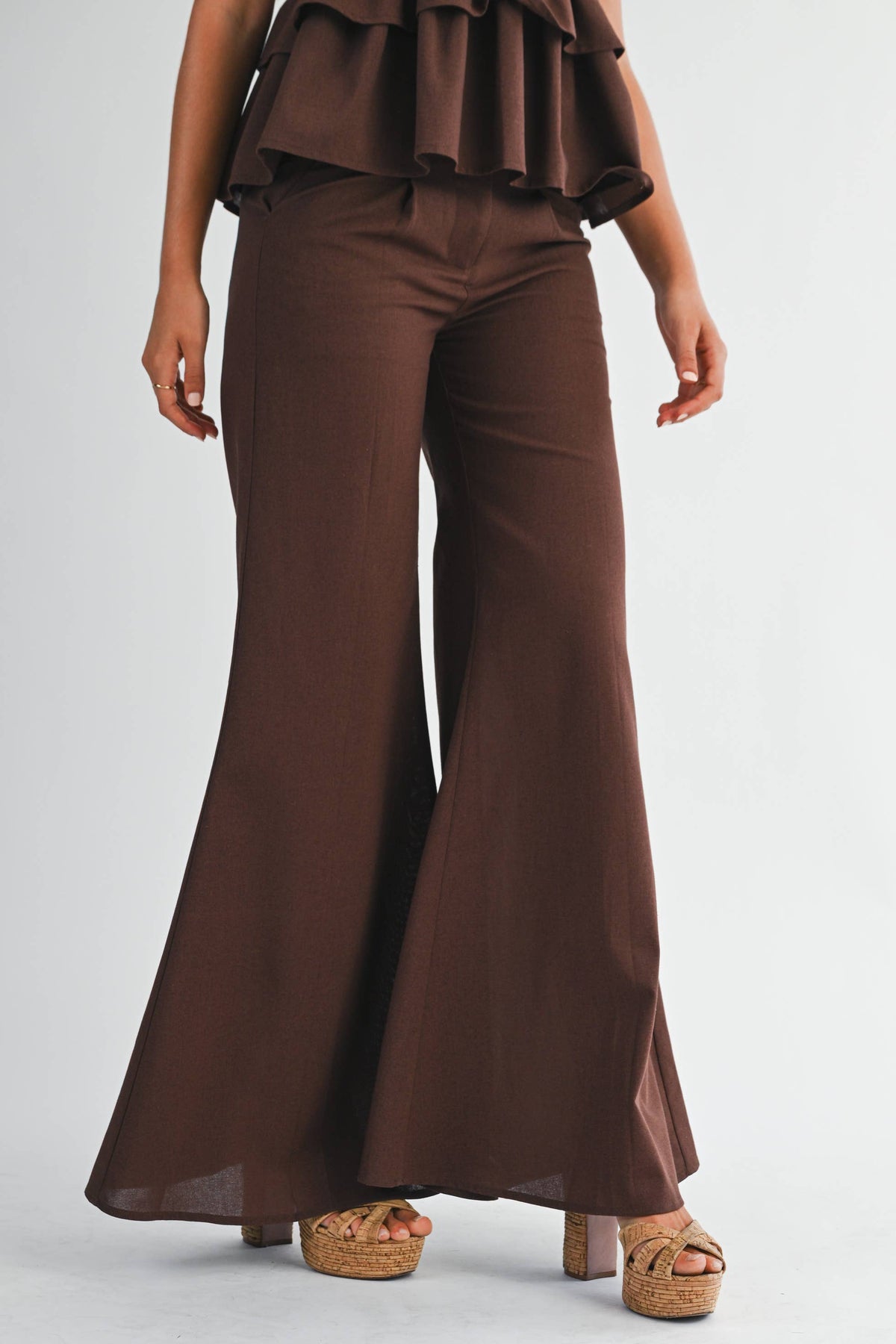Ruffle Halter Top & Flared Trousers Set