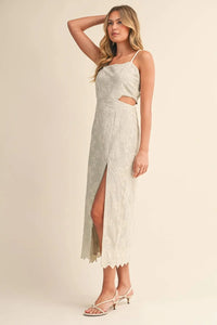 Strap Trim Midi Dress with Cut-Out Waist & Open Back