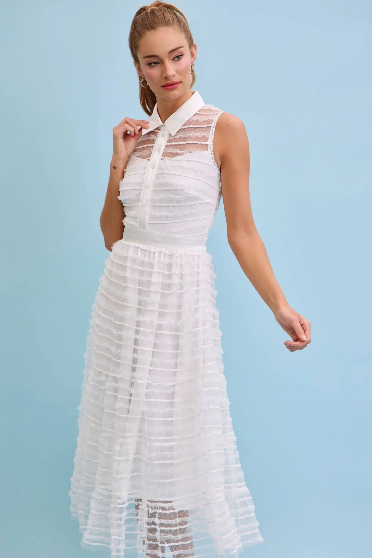 Make Me Sway Lace Sleeveless Midi Dress with Collar