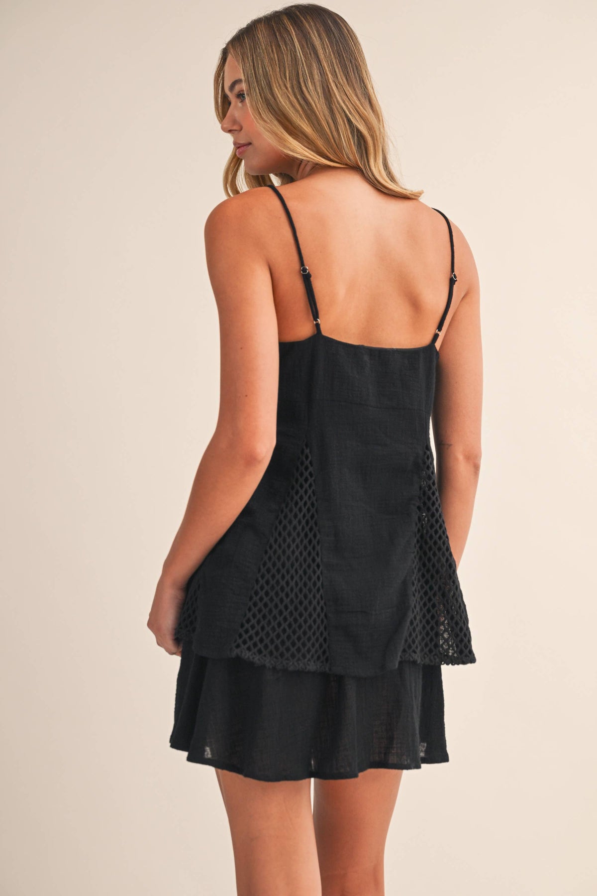 LINEN LAYERED TWO PIECE SET WITH FISHNET