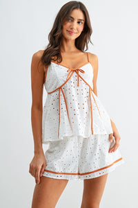 Eyelet Cotton Lounge Sleeveless Top Short Set