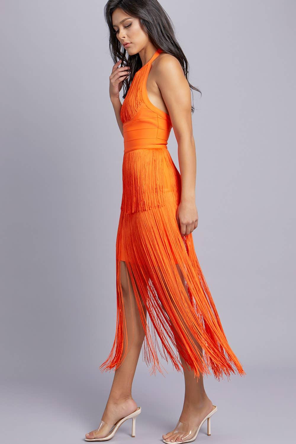 Halter Fringe Mini Dress