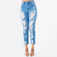 HIGH WAIST DISTRESSED BOYFRIEND JEANS-RJH20486