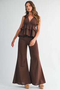 Ruffle Halter Top & Flared Trousers Set