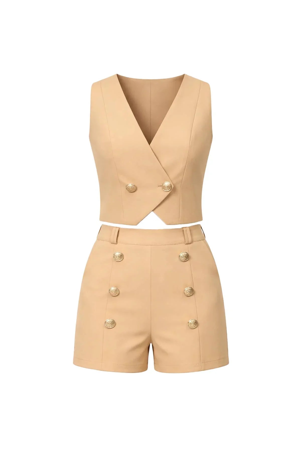 Woven Double Breasted Vest & Shorts Set