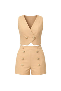 Woven Double Breasted Vest & Shorts Set