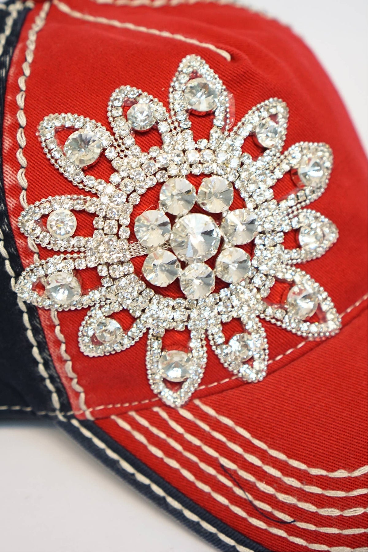 Sunflower Bejeweled Glitz USA Cap – Red White Blue Adjustable