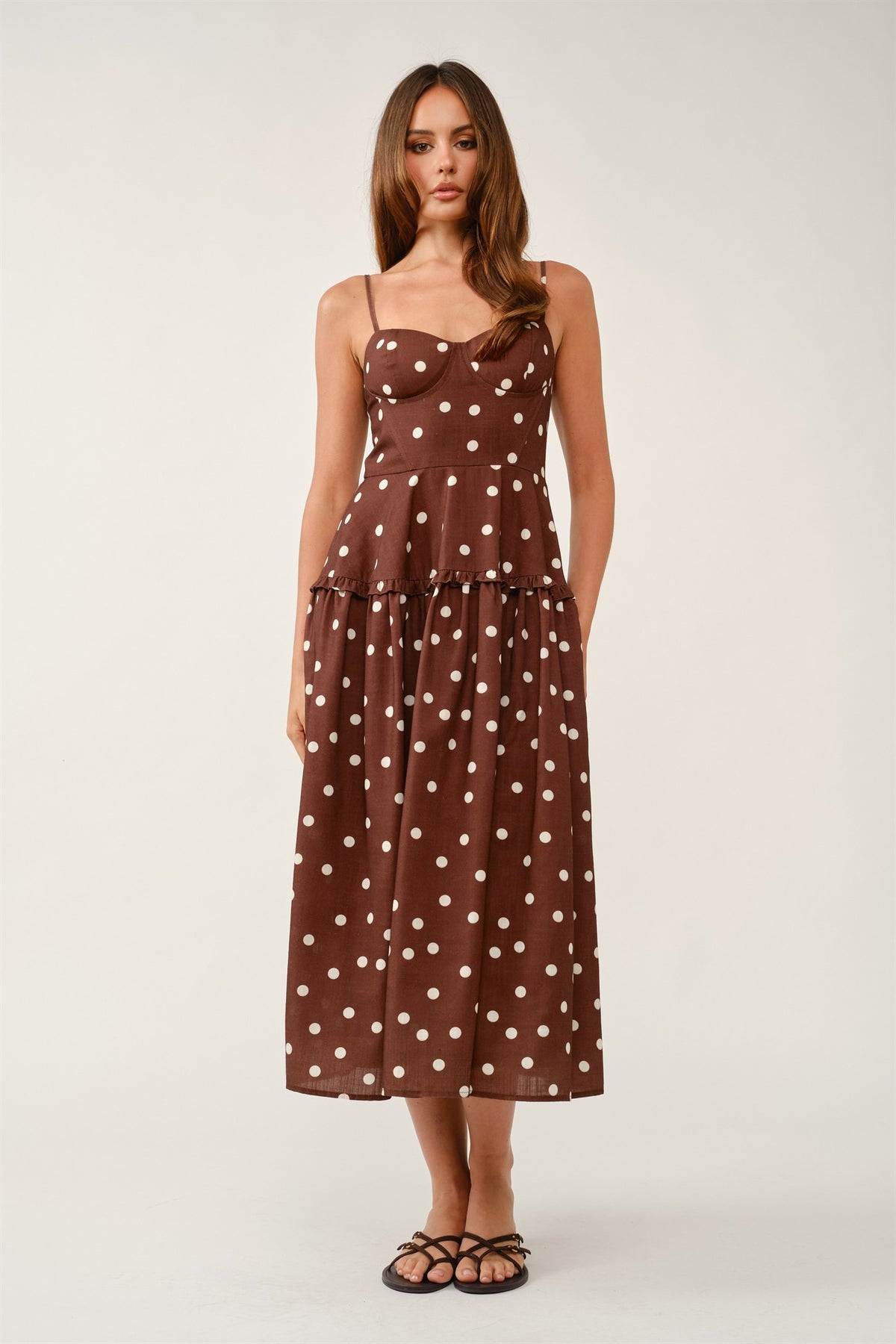 Bustier Polka-dot Midi Dress