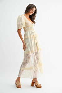 LACE MAXI DRESS WITH PUFF SLEEVES