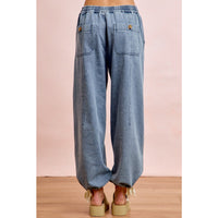 Washed Denim Drawstring Detail Pants