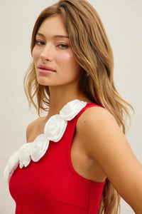 Rosette One-shoulder Midi Bandage Dress PRIVILEGE