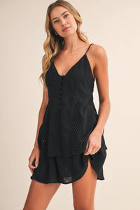 LINEN LAYERED TWO PIECE SET WITH FISHNET