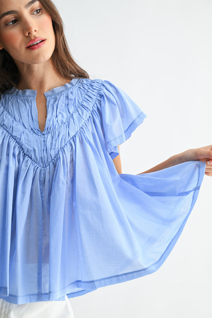 Flutter Sleeve Gathered Neck Detail Blouse
