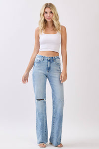 HIGH RISE STRETCH VINTAGE FLARE W/ RAW HEM JEANS