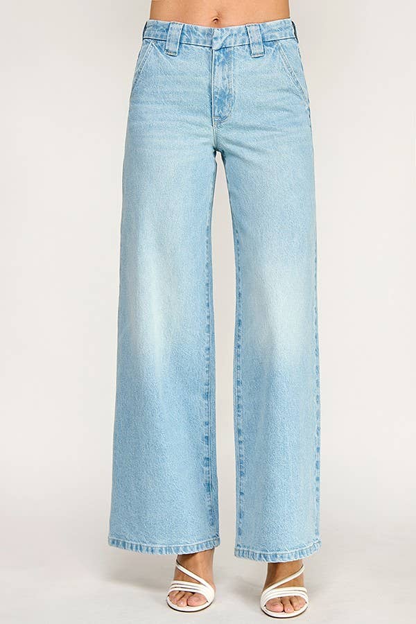 High Rise Trouser Wide Leg Jeans — Light Wash