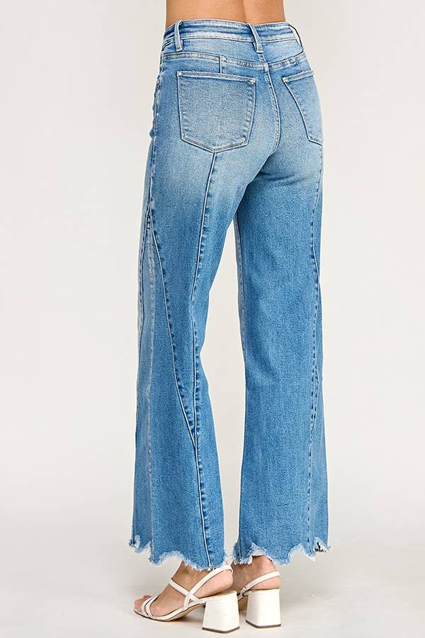 Super Stretch High Rise Wide Leg Jeans with Seam Detail — Light Wash