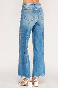 Super Stretch High Rise Wide Leg Jeans with Seam Detail — Light Wash