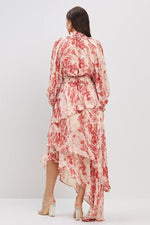 SMOCKING DETAIL ASMETRIC RUFFLE DRESS