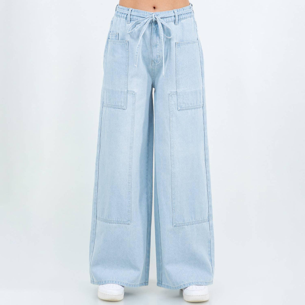 Light Blue Patchwork Wide Leg Jeans – Junior Fit