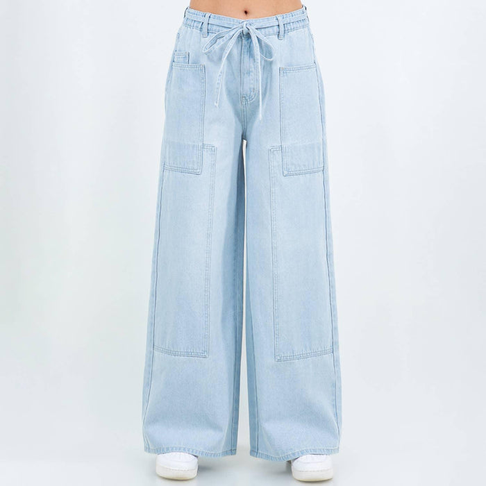 Light Blue Patchwork Wide Leg Jeans – Junior Fit