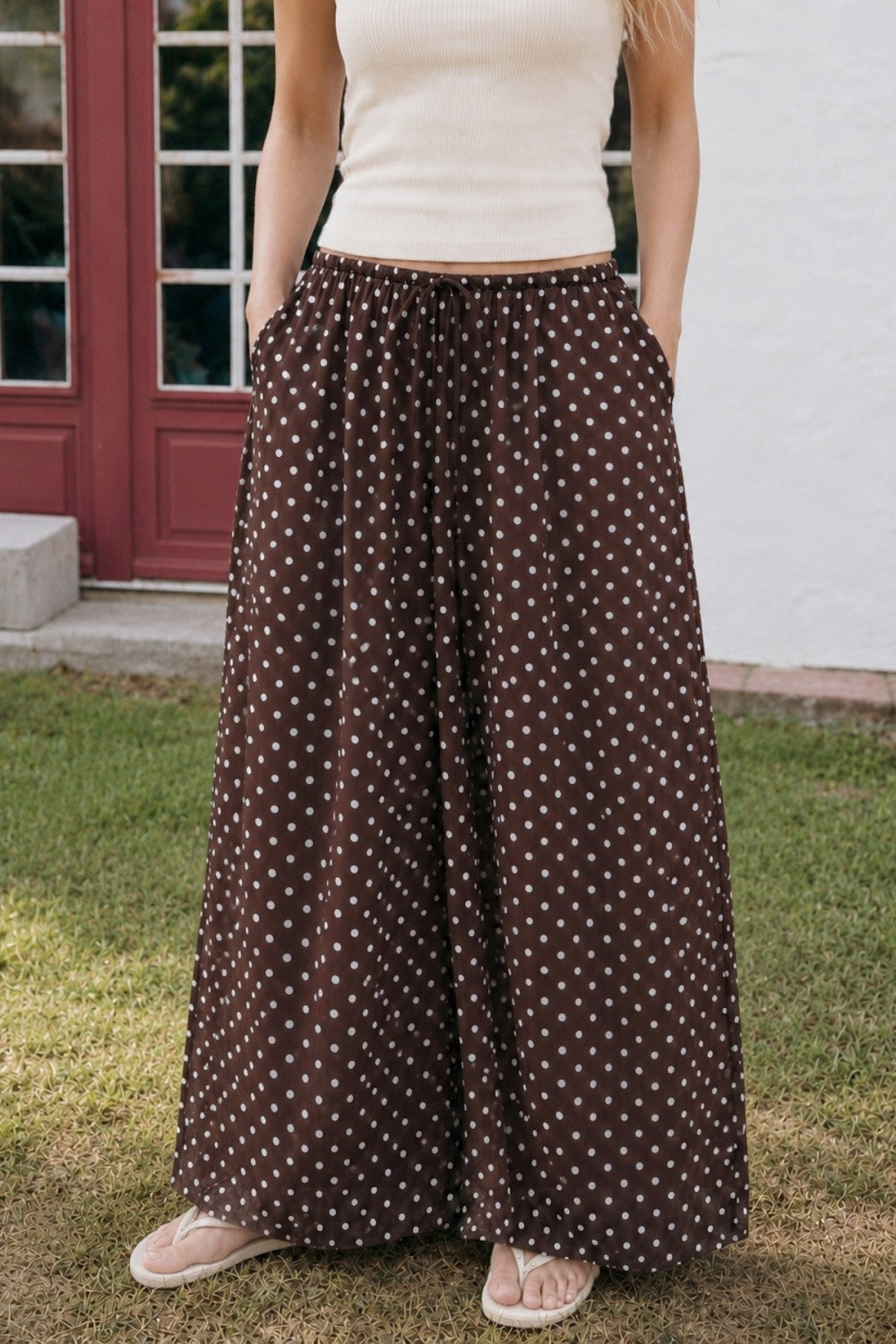 Flowy Polka Dot Mock-Neck Top & Palazzo Pants Set