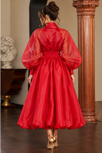 Bellz Sheer Balloon Sleeve Bubble Hem Midi Dress