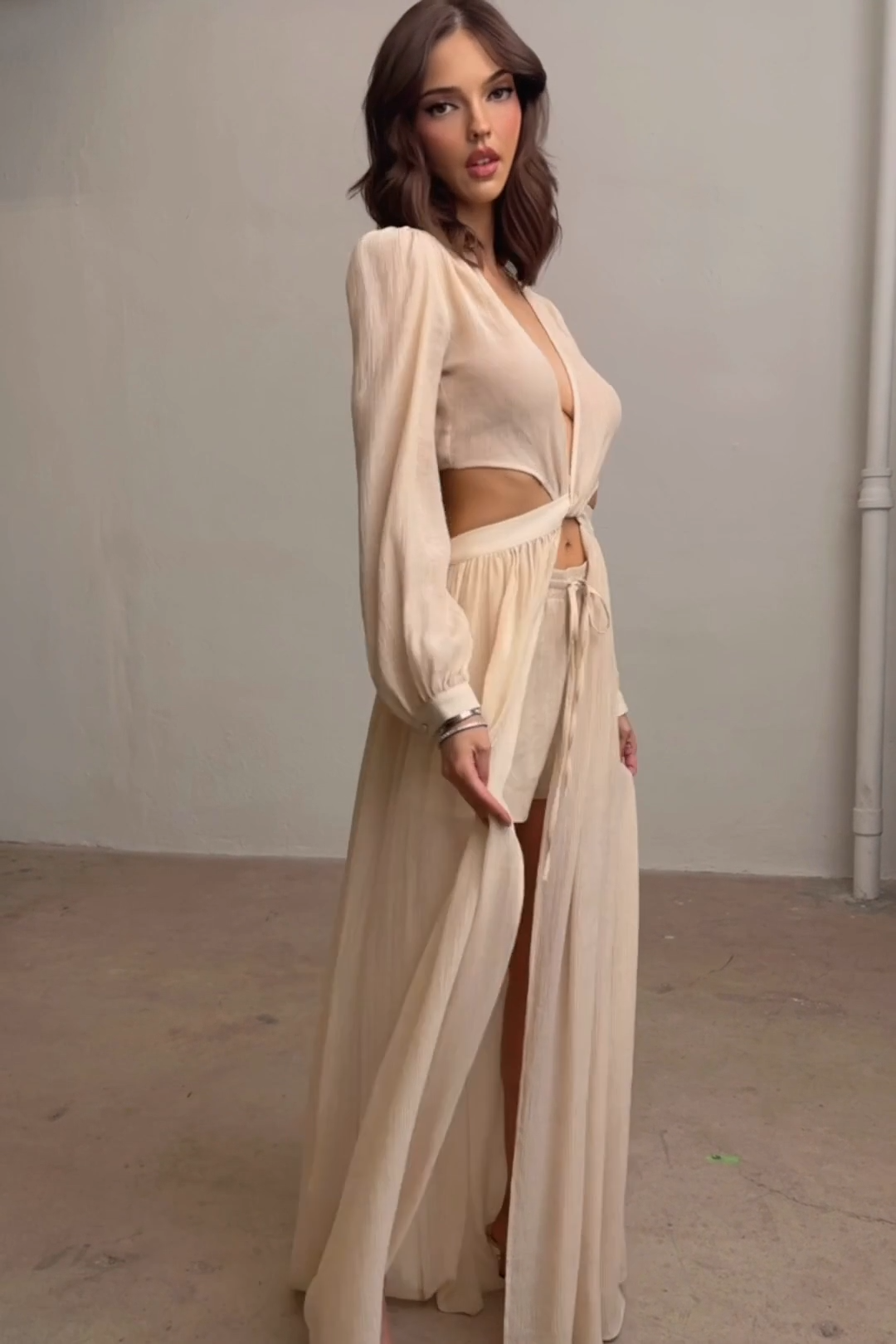 Cut-out Tie Front Maxi Shorts 2pc Set