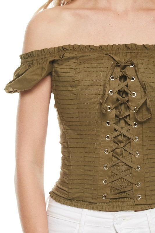 OFF SHOULDER CORSET TOP - PRIVILEGE 