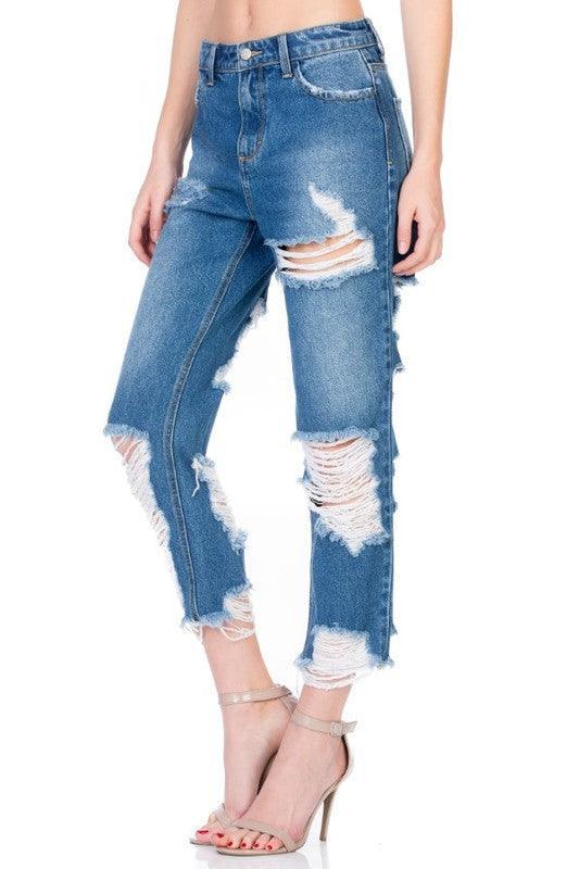 High rise medium wash destroyed jeans - PRIVILEGE 