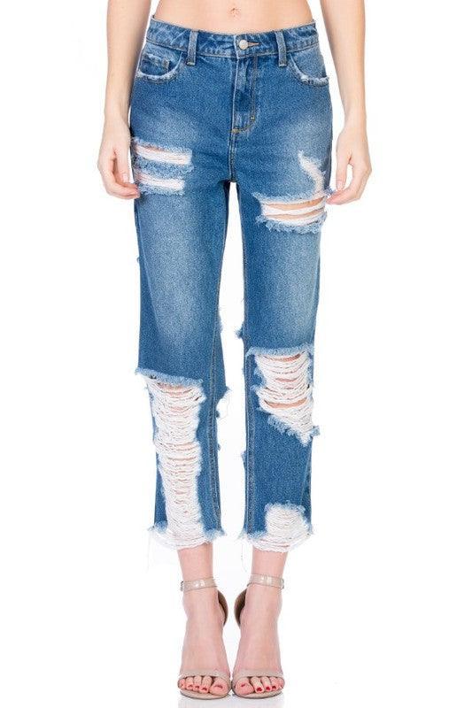 High rise medium wash destroyed jeans - PRIVILEGE 