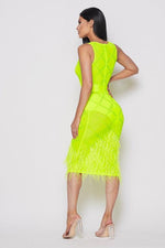 RHINESTONE AND PERALS DRESS WITH FEATHERS - PRIVILEGE 