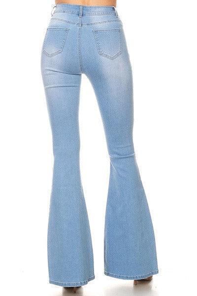 Medium wash high waist flares