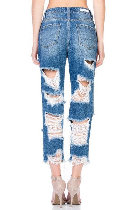 High rise medium wash destroyed jeans - PRIVILEGE 
