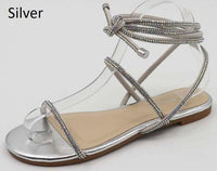 Sequined Lace Up Low Heel Sandal - PRIVILEGE 