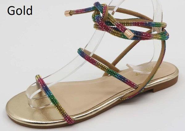 Sequined Lace Up Low Heel Sandal - PRIVILEGE 