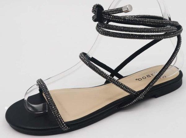 Sequined Lace Up Low Heel Sandal - PRIVILEGE 