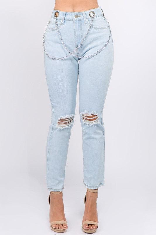 High waisted jeans with chain link - PRIVILEGE 