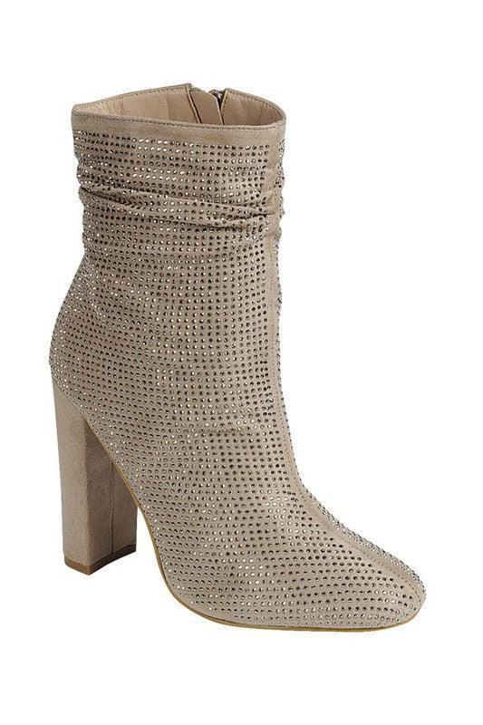 Sequined Slouched High Ankle Chunky High Heel Dressy Bootie - PRIVILEGE 