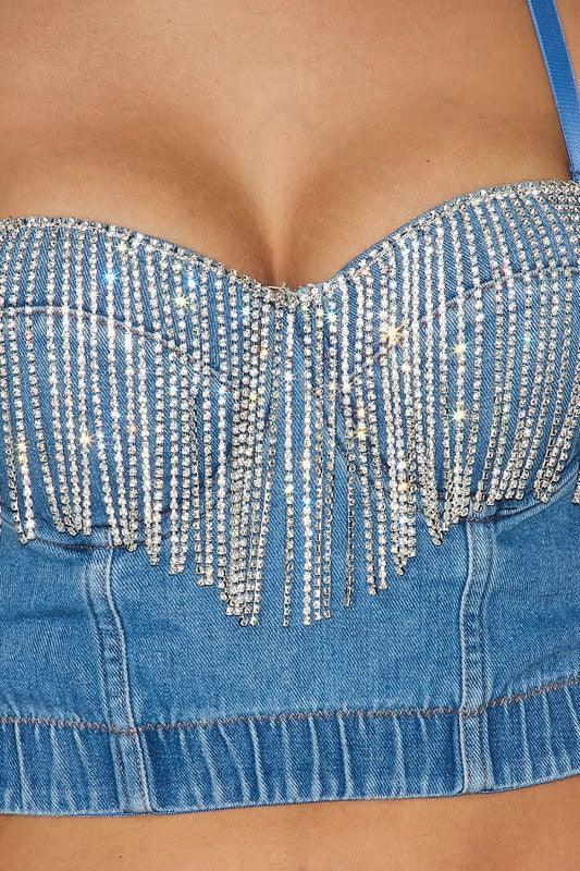 Rhinestone denim bustier - PRIVILEGE 